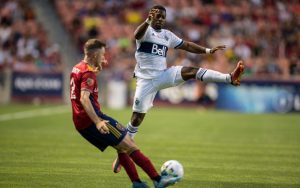 Vancouver Whitecaps FC Player Cristian Dajome Tries to Block a Shot