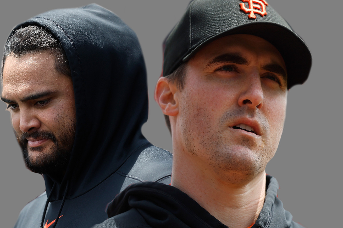 Ross Stripling and Sean Manaea making struggle faces against a gray background.