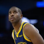 Dec 30, 2023; San Francisco, California, USA; Golden State Warriors guard Chris Paul (3) checks the scoreboard during the fourth quarter against the Dallas Mavericks at Chase Center. Mandatory Credit: D. Ross Cameron-USA TODAY Sports