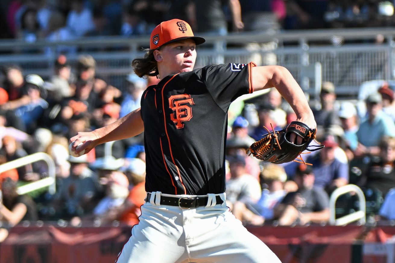 Hayden Birdsong reaching back to throw a pitch. 