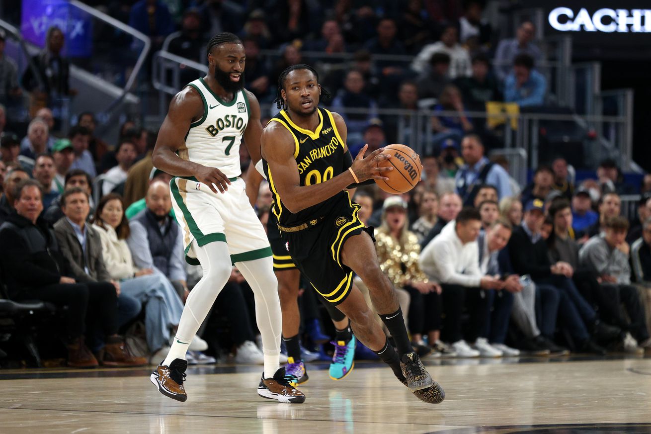 Jonathan Kuminga Jaylen Brown Boston Celtics v Golden State Warriors