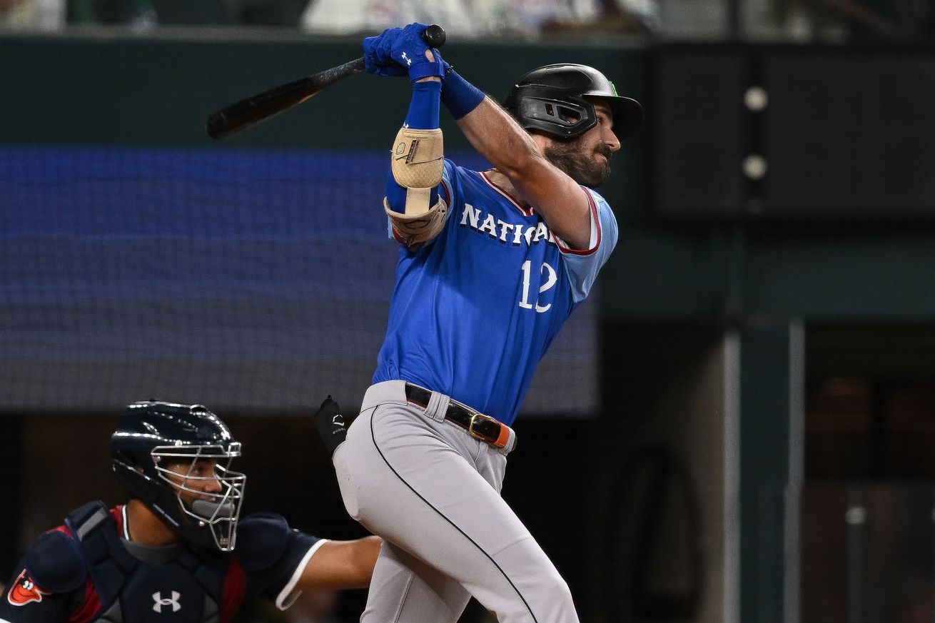 Bryce Eldridge swinging at a pitch in the Futures Game.