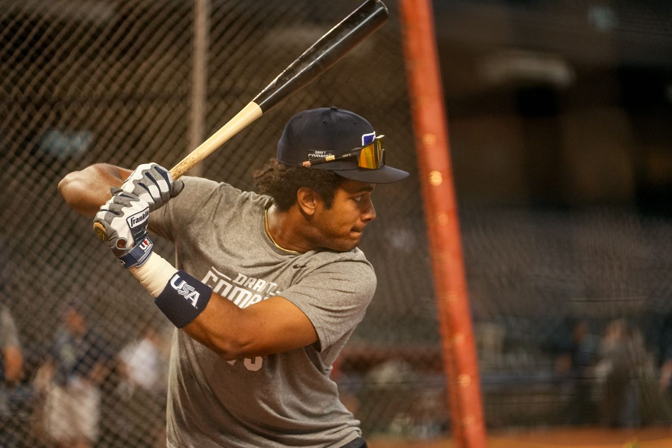 Sabin Ceballos in the batting cage at the combine. 