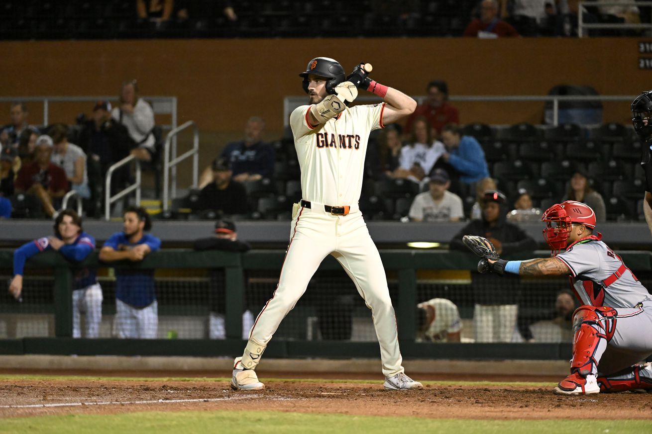 Side view of Bryce Eldridge in the batter’s box.