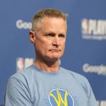 May 8, 2023; Los Angeles, California, USA; Golden State Warriors coach Steve Kerr at a press conference during game four of the 2023 NBA playoffs at Crypto.com Arena. Mandatory Credit: Kirby Lee-USA TODAY Sports