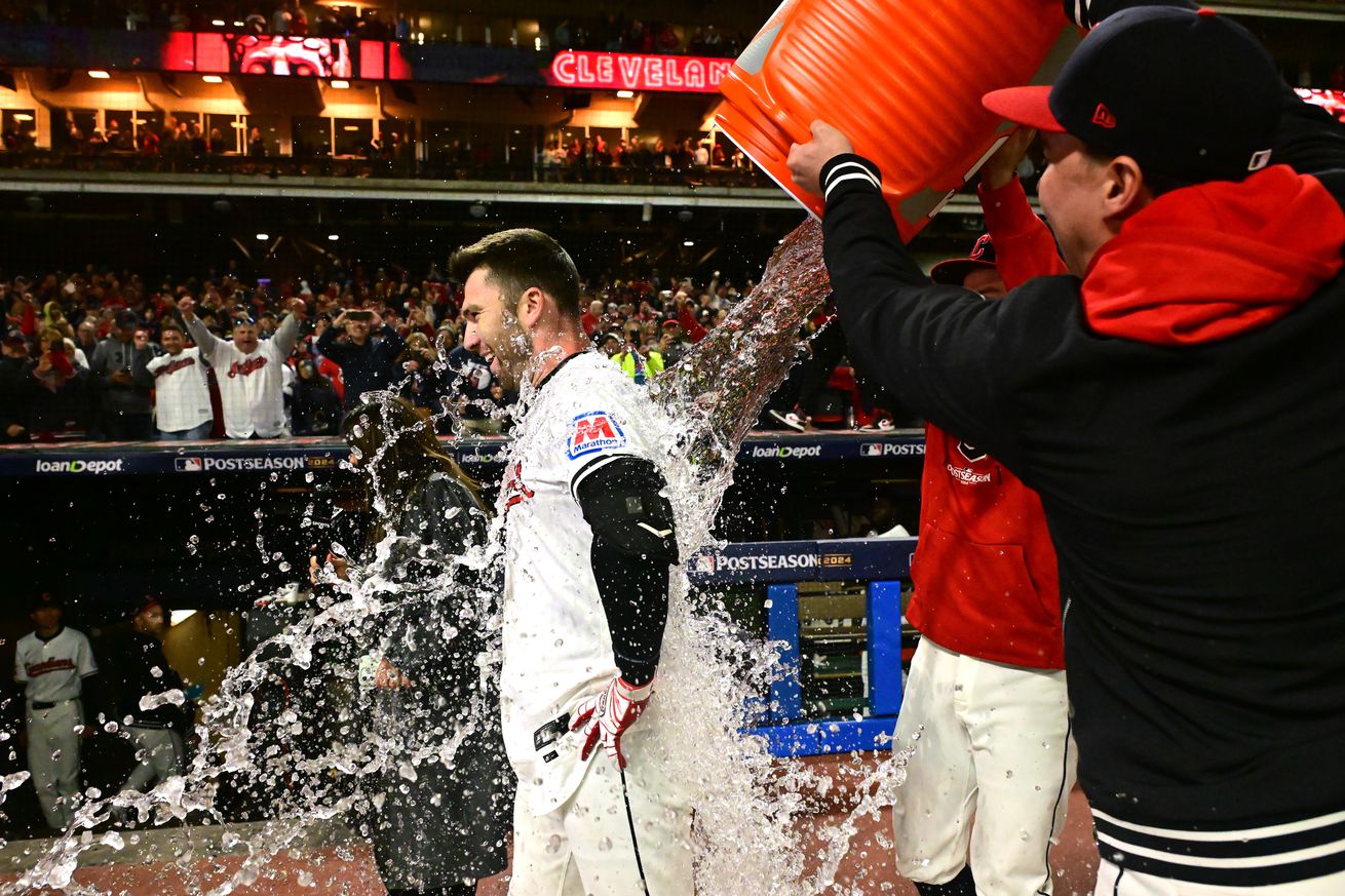 David Fry getting Gatorade dumped on him.