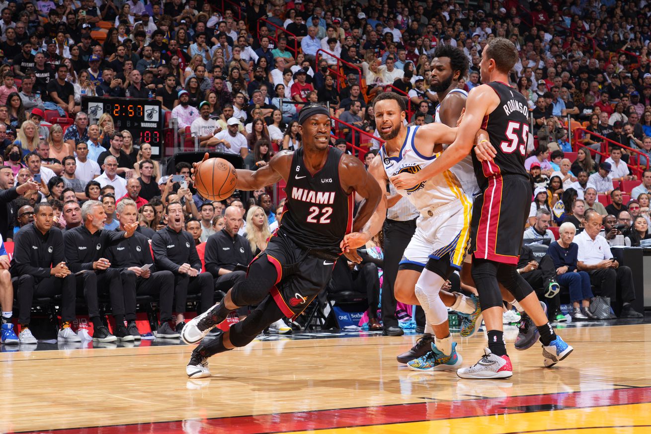 Jimmy Butler Steph Curry Golden State Warriors v Miami Heat