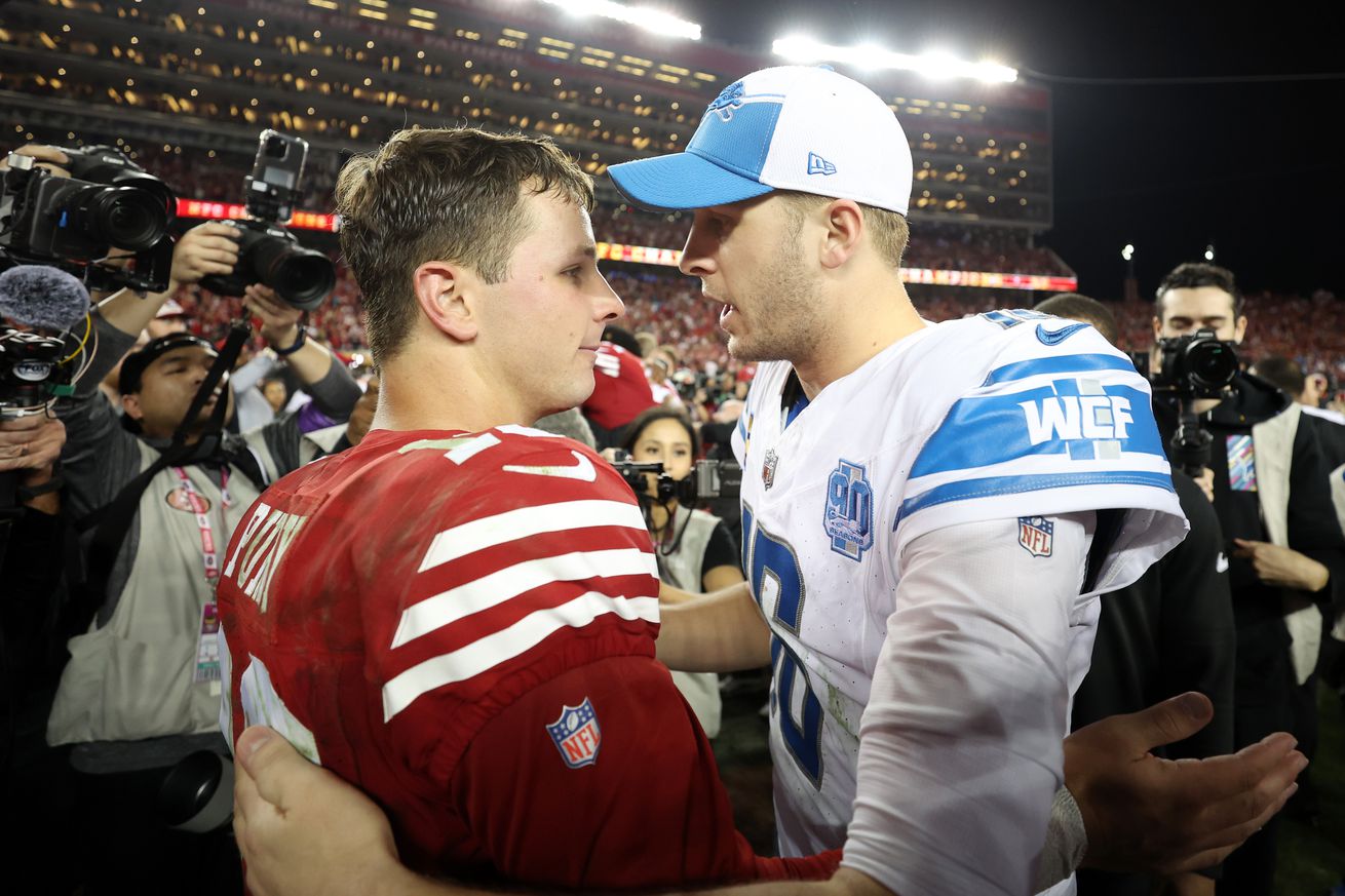 Brock Purdy, Jared Goff NFC Championship - Detroit Lions v San Francisco 49ers