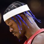 Miami Heat forward Jimmy Butler (22) looks on before the game