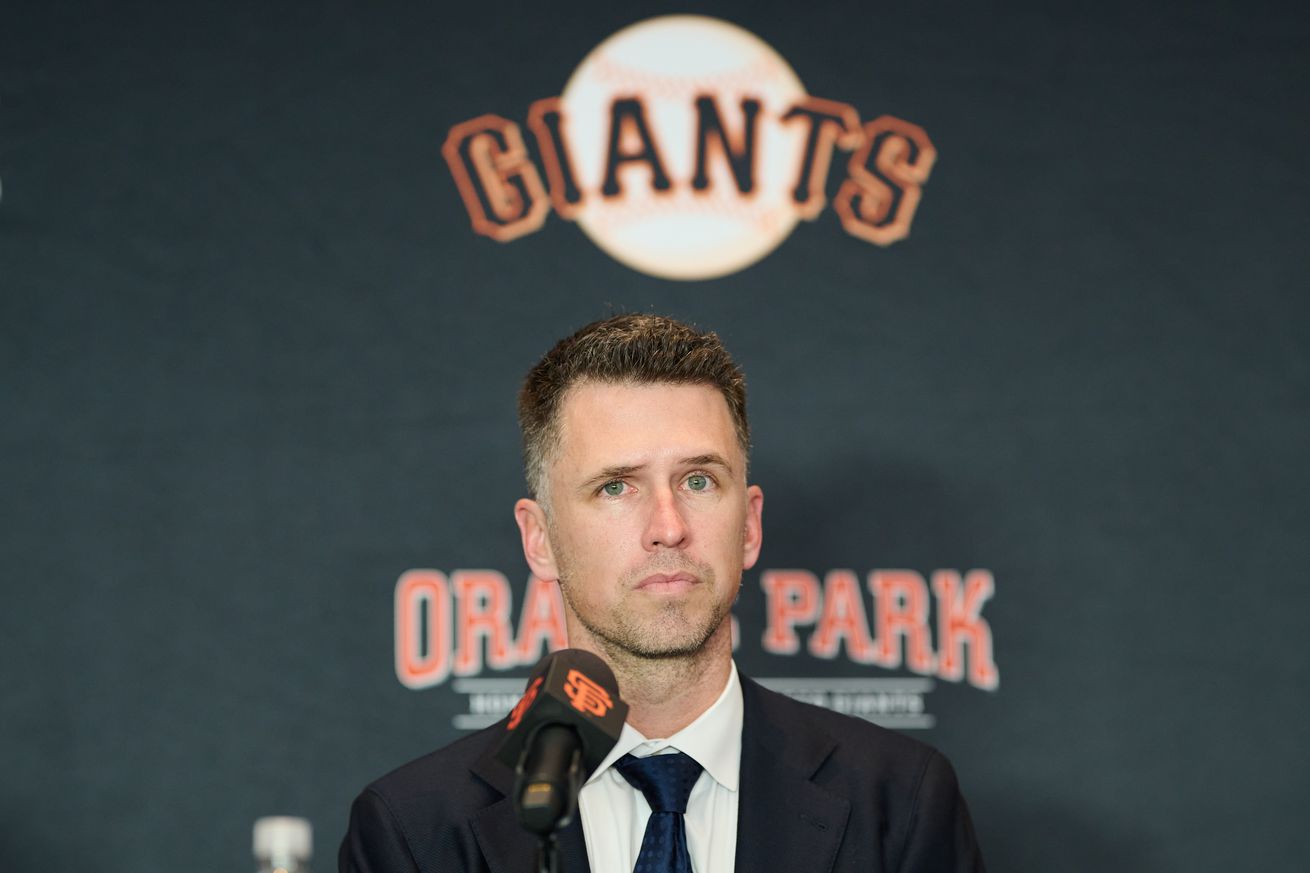 Buster Posey at a press conference. 