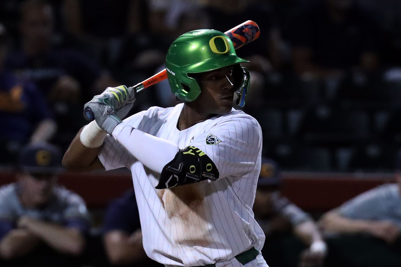 Sabin Ceballos taking an at-bat in college.