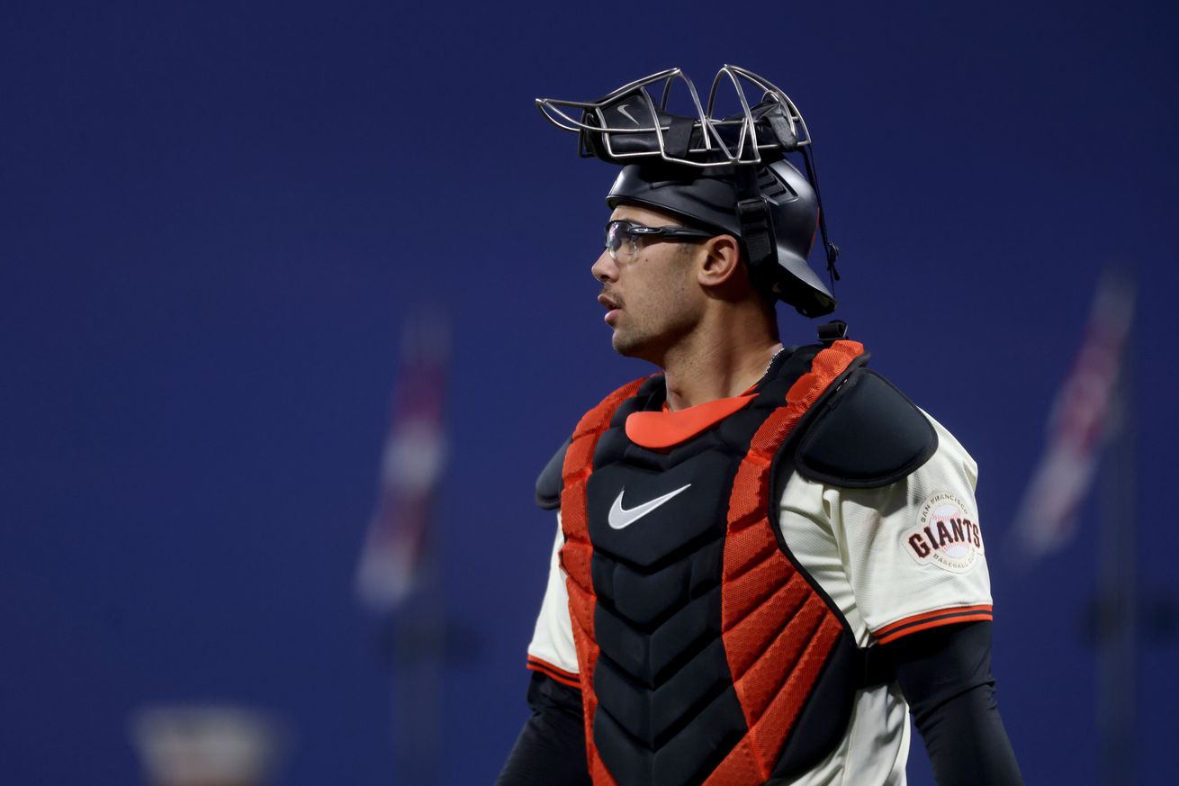 Blake Sabol with his catcher’s gear up. 