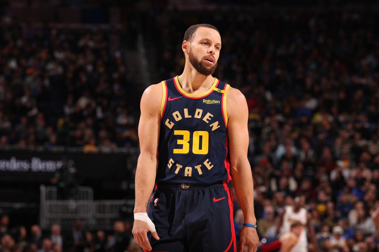 Steph Curry standing on the court. 