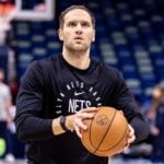 Nov 11, 2024; New Orleans, Louisiana, USA; Brooklyn Nets forward Bojan Bogdanovic (44) warms up before the game against the New Orleans Pelicans at Smoothie King Center.