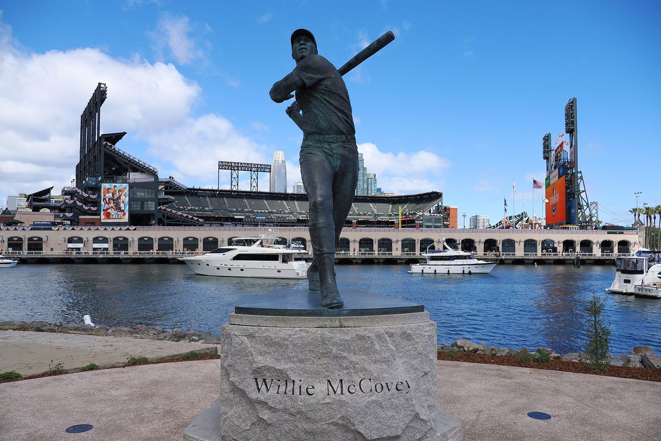 The Willie McCovey statue outside of Oracle Park. 