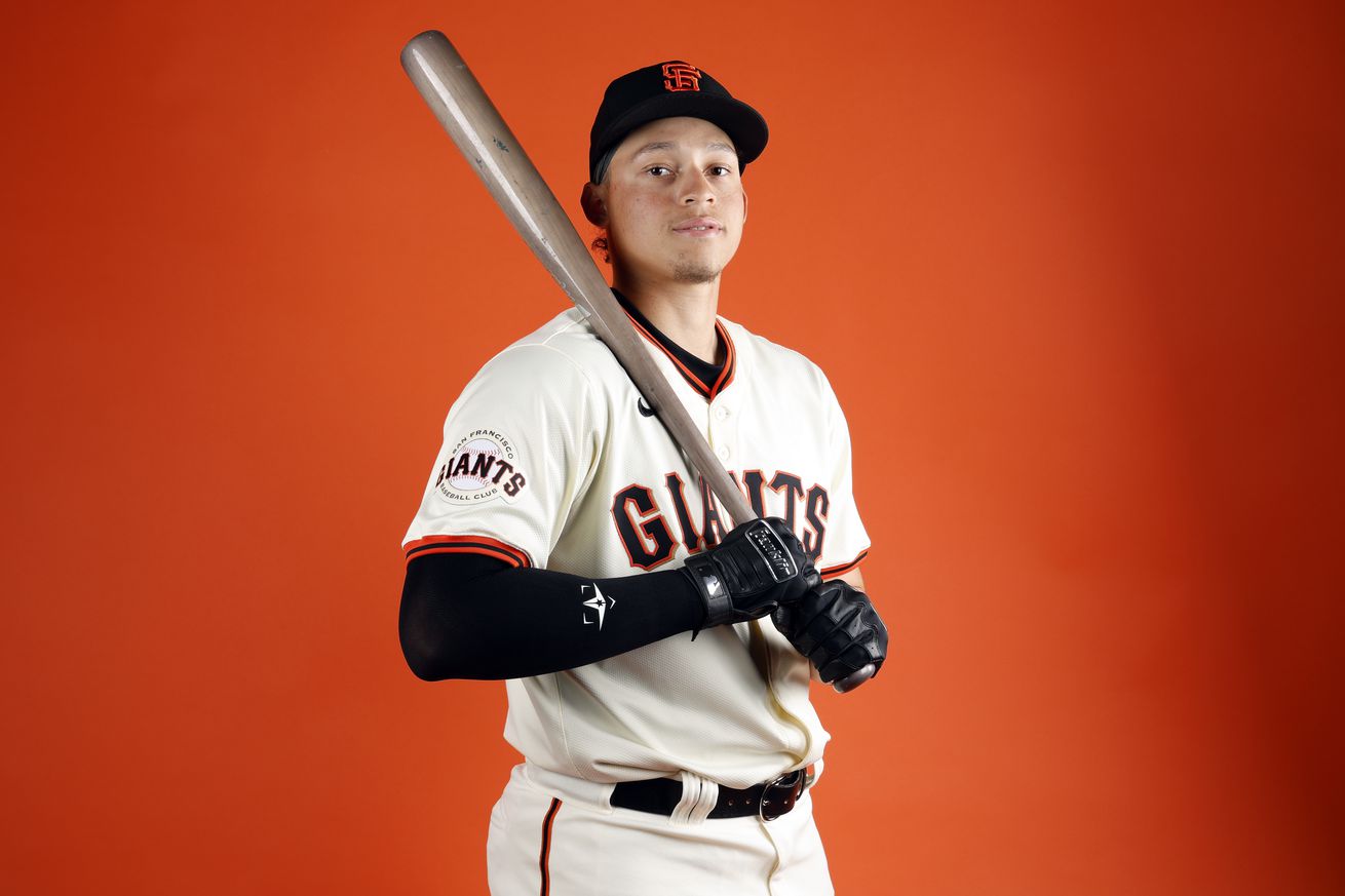 Adrián Sugastey posing with a bat on his shoulder. 