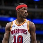 Feb 12, 2025; Dallas, Texas, USA; Golden State Warriors forward Jimmy Butler (10) in action during the game between the Dallas Mavericks and the Golden State Warriors at the American Airlines Center. Mandatory Credit: Jerome Miron-Imagn Images